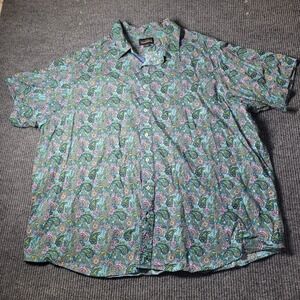 CREMIEUX PREMIUM DENIM Mens‎ Size 4X Paisley Shirt Purple Green Short Sleeve